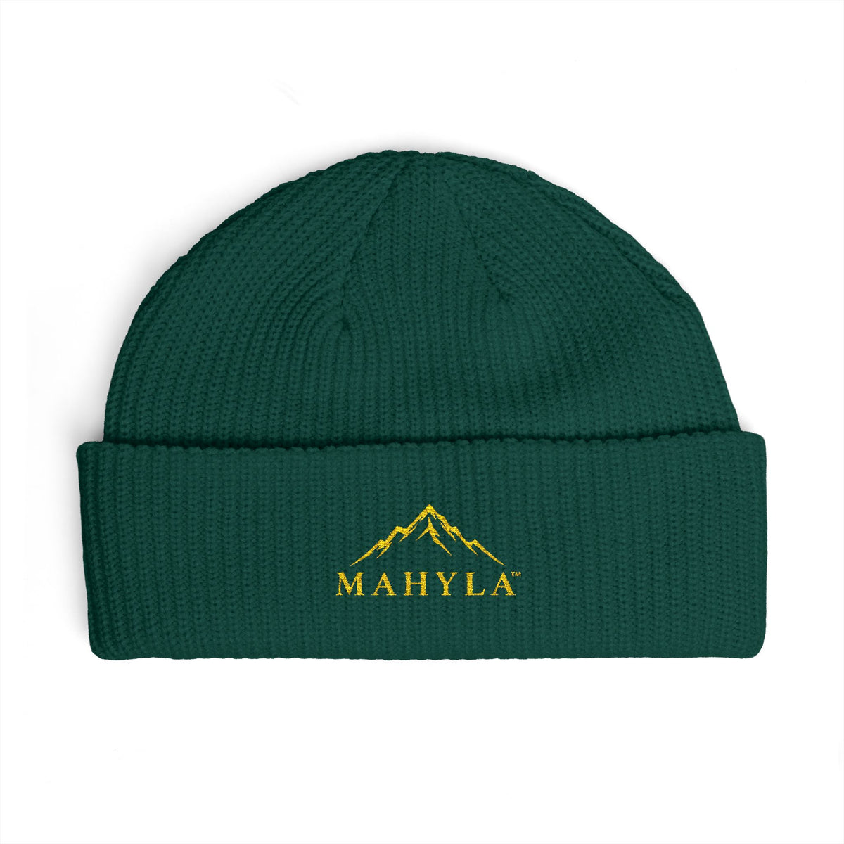 Copy of Mahyla Mountain Cuff Beanie — Embroidered Mountain Logo Knit Hat Black Emblem