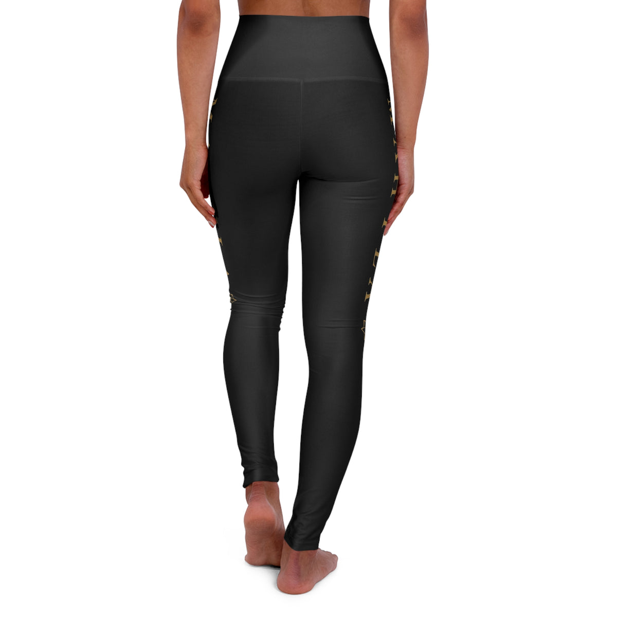 MAHYLA | Black High-Waisted Yoga Leggings – Subtle Gold Star Accent
