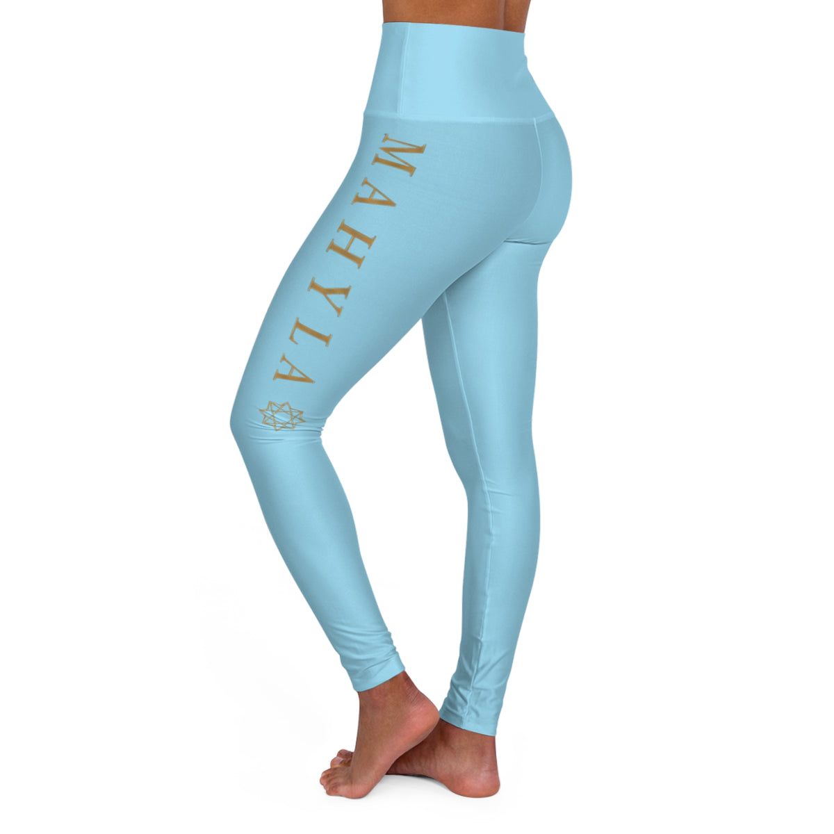 MAHYLA | Blue High-Waisted Yoga Leggings – Subtle Gold Star Accent