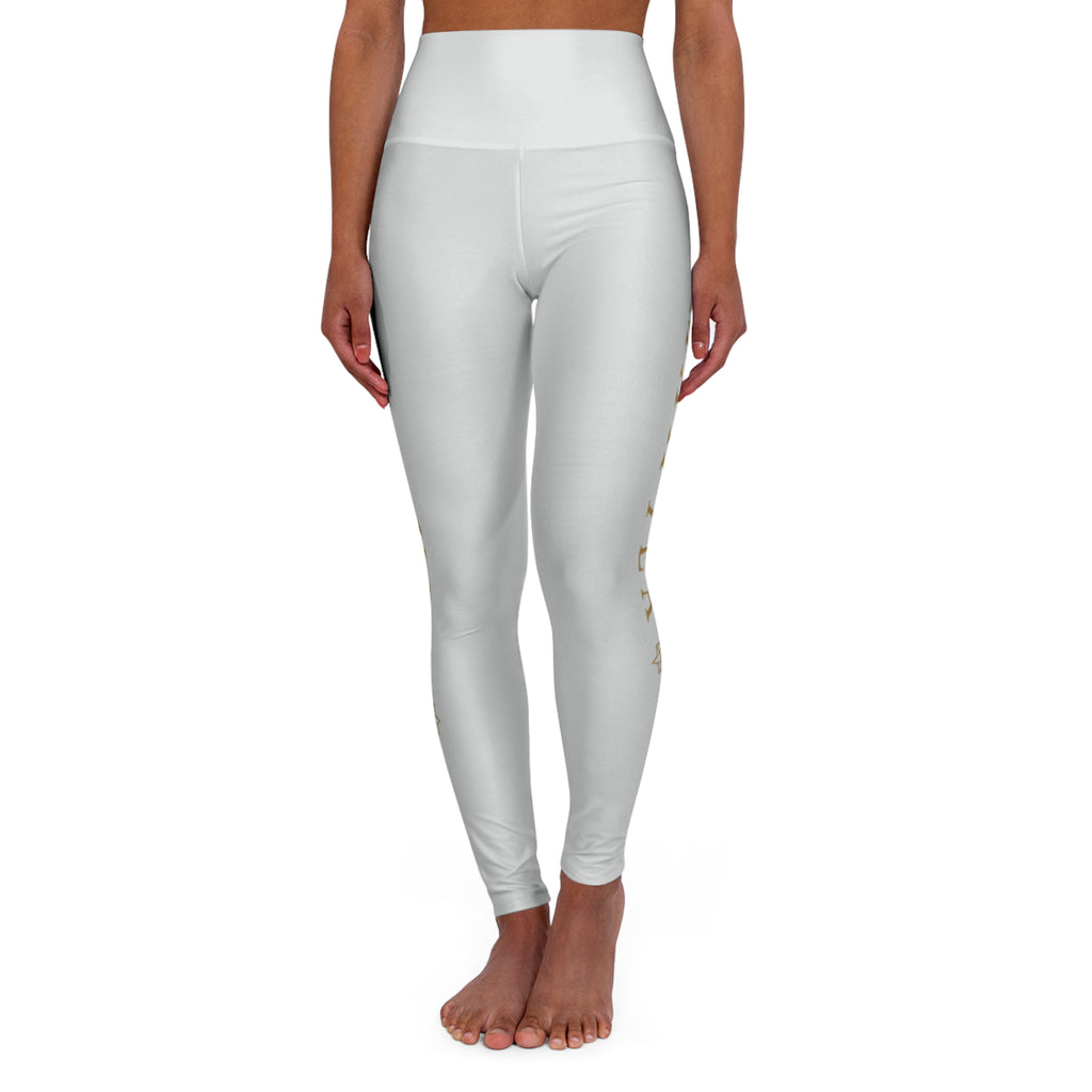 High-Waisted Yoga Leggings Light Gray — Subtle Gold Star Accent