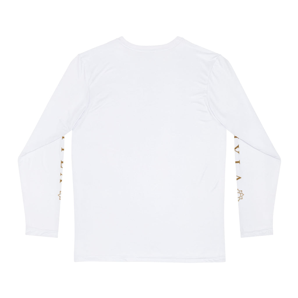 Men's Long Sleeve Shirt with Gold Sleeve Script — Minimalist Casual Tee