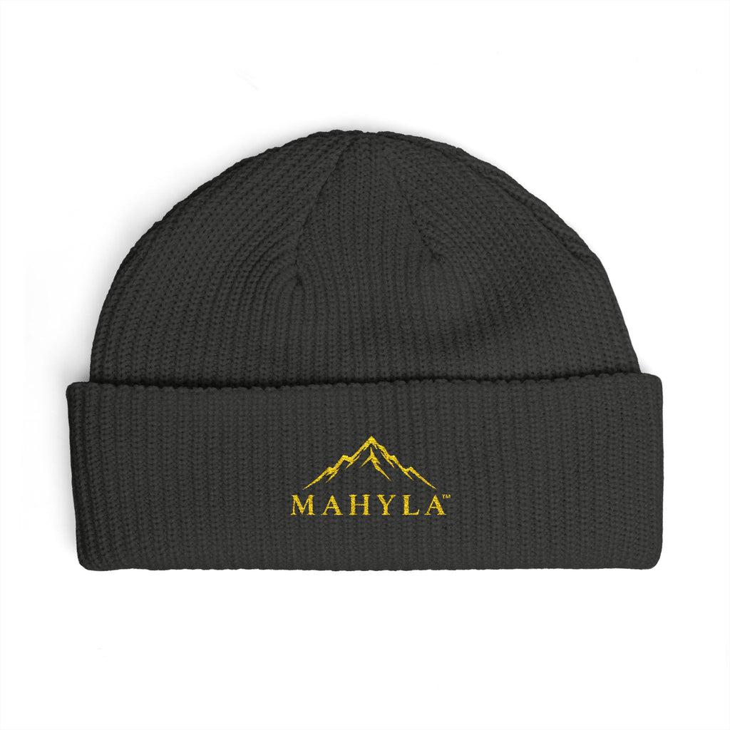 Copy of Mahyla Mountain Cuff Beanie — Embroidered Mountain Logo Knit Hat Black Emblem
