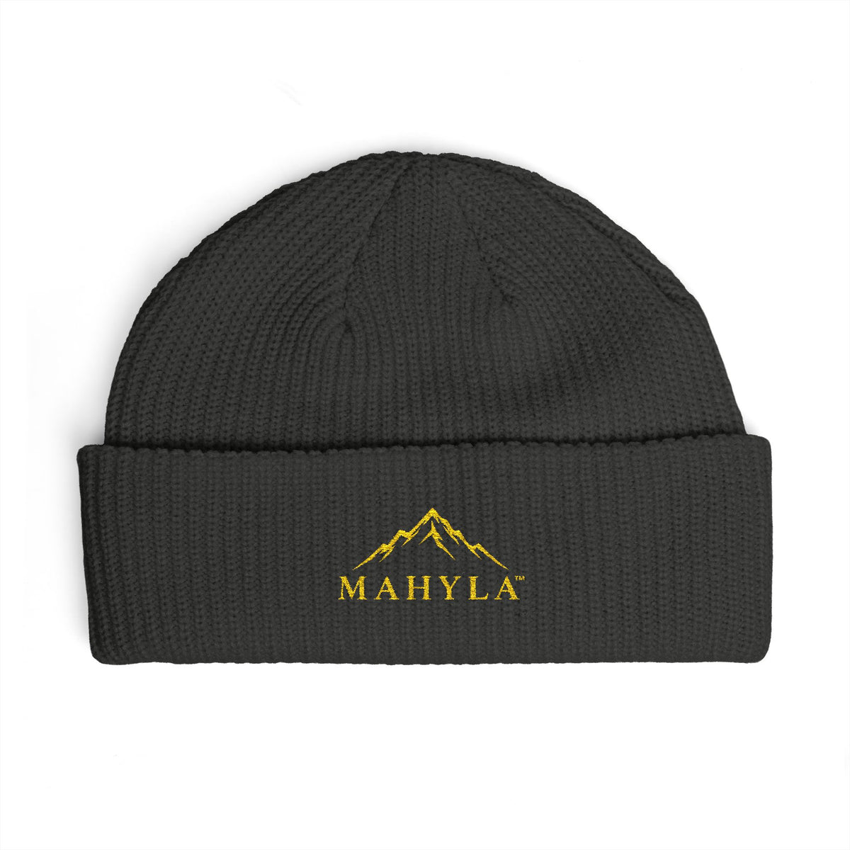 Copy of Mahyla Mountain Cuff Beanie — Embroidered Mountain Logo Knit Hat Black Emblem