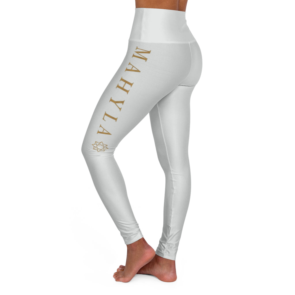 MAHYLA | High-Waisted Yoga Leggings – Light Gray with Gold Star Accent