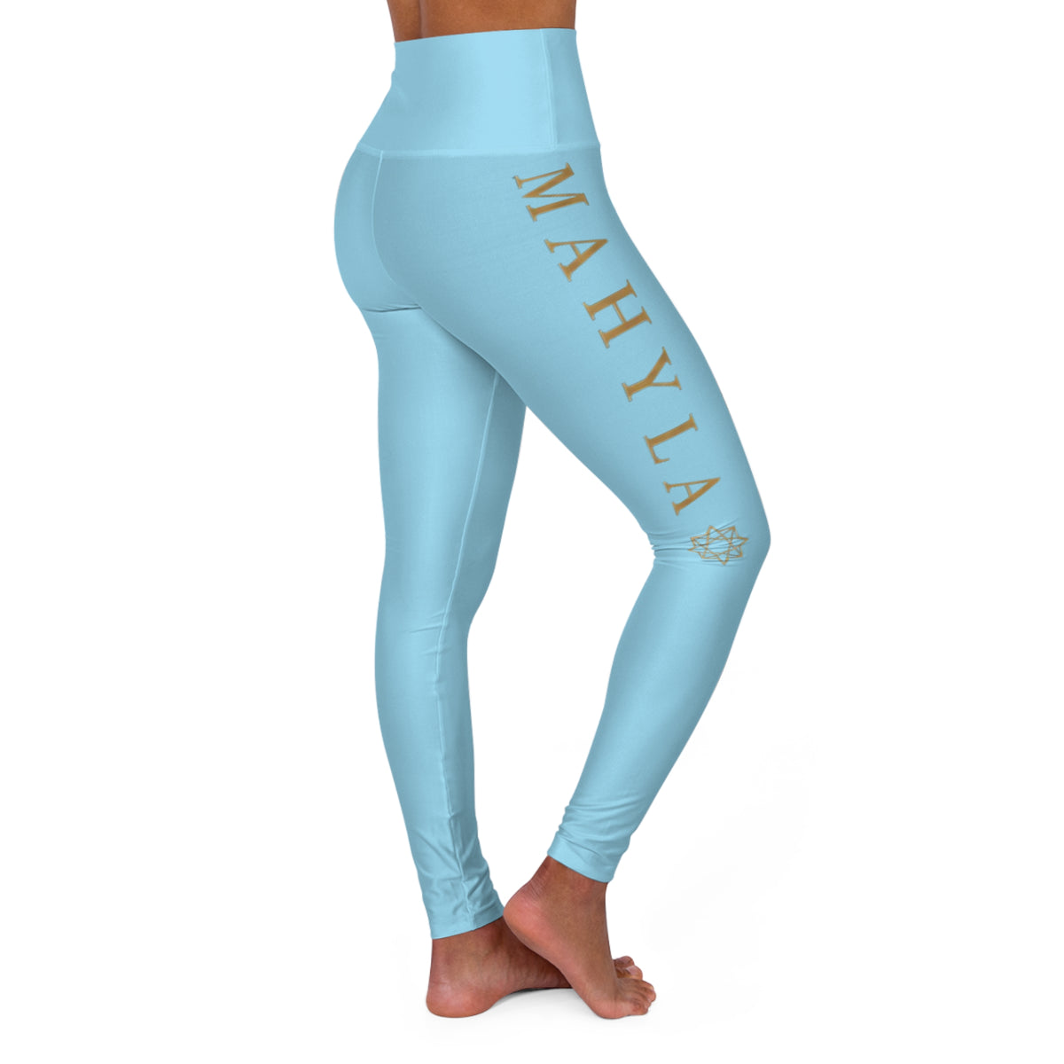 MAHYLA | Blue High-Waisted Yoga Leggings – Subtle Gold Star Accent