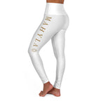MAHYLA | White High-Waisted Yoga Leggings – Subtle Gold Star Accent