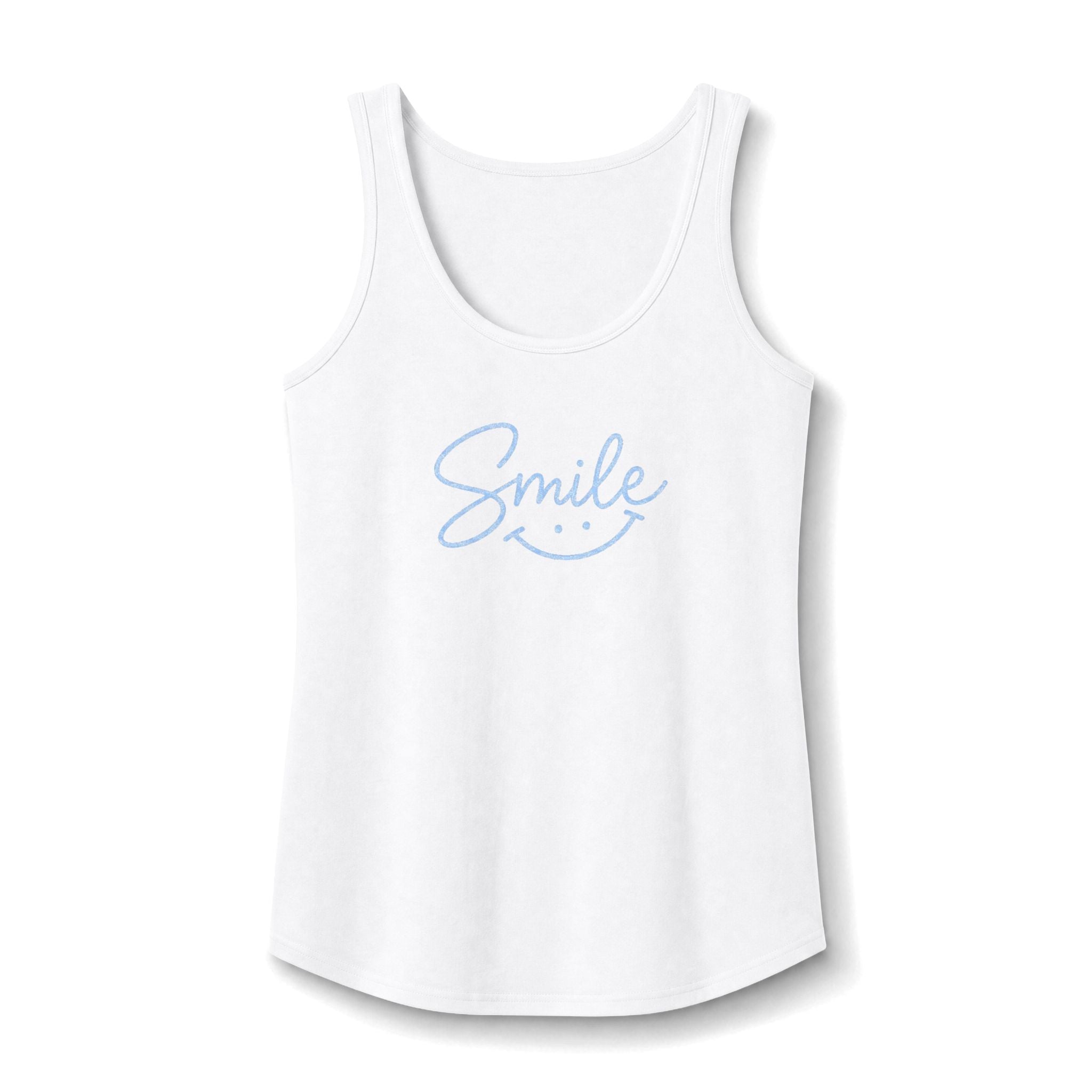 Smile script with smiley face Tank Top | pastel blue hand-lettered design
