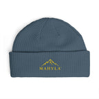 Copy of Mahyla Mountain Cuff Beanie — Embroidered Mountain Logo Knit Hat Black Emblem