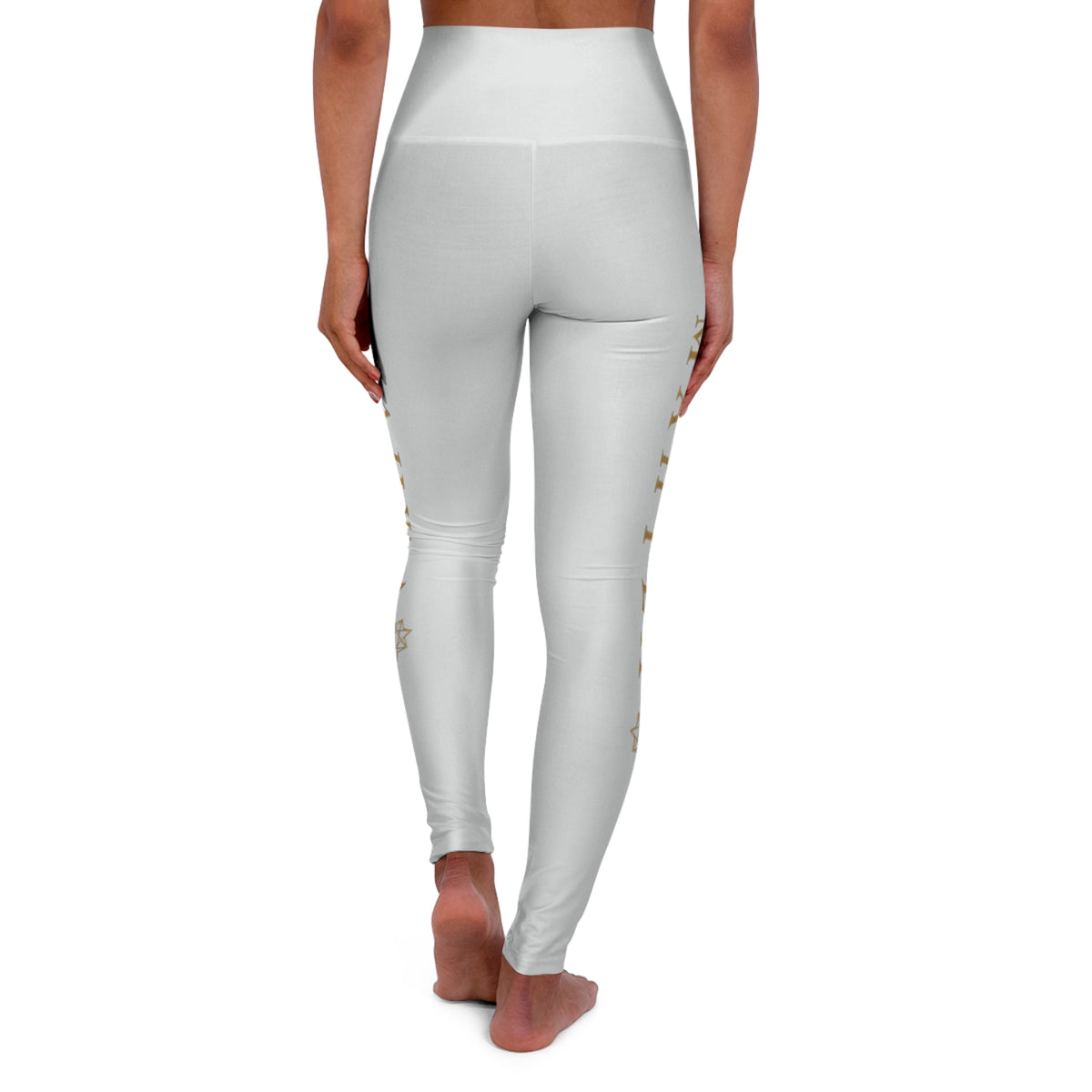 High-Waisted Yoga Leggings Light Gray — Subtle Gold Star Accent
