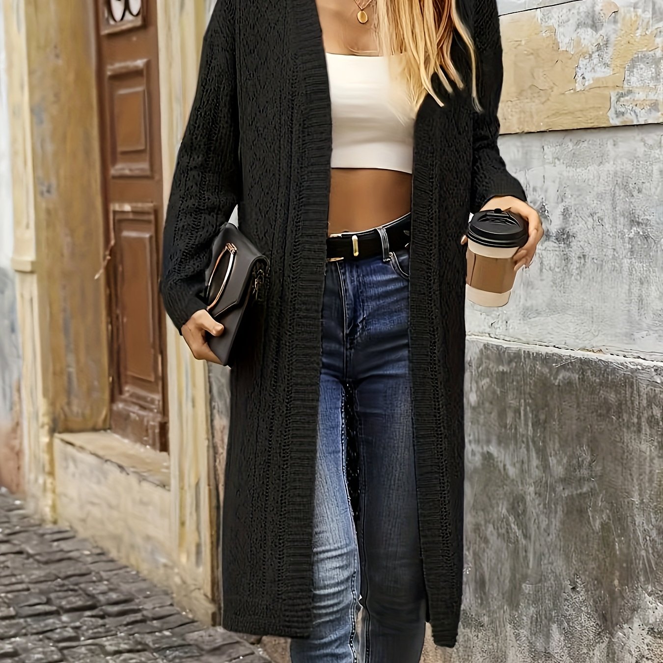 Women'S Long Cardigan - Elegant Sweater with Open Front Closure, All-Season Layering Piece for Everyday & Formal Outfits - Chic Office to Party Outerwear - Women'S Fashion Sweater, Cardigan Sweater, Versatile Outfit Addition,