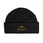 Copy of Mahyla Mountain Cuff Beanie — Embroidered Mountain Logo Knit Hat Black Emblem