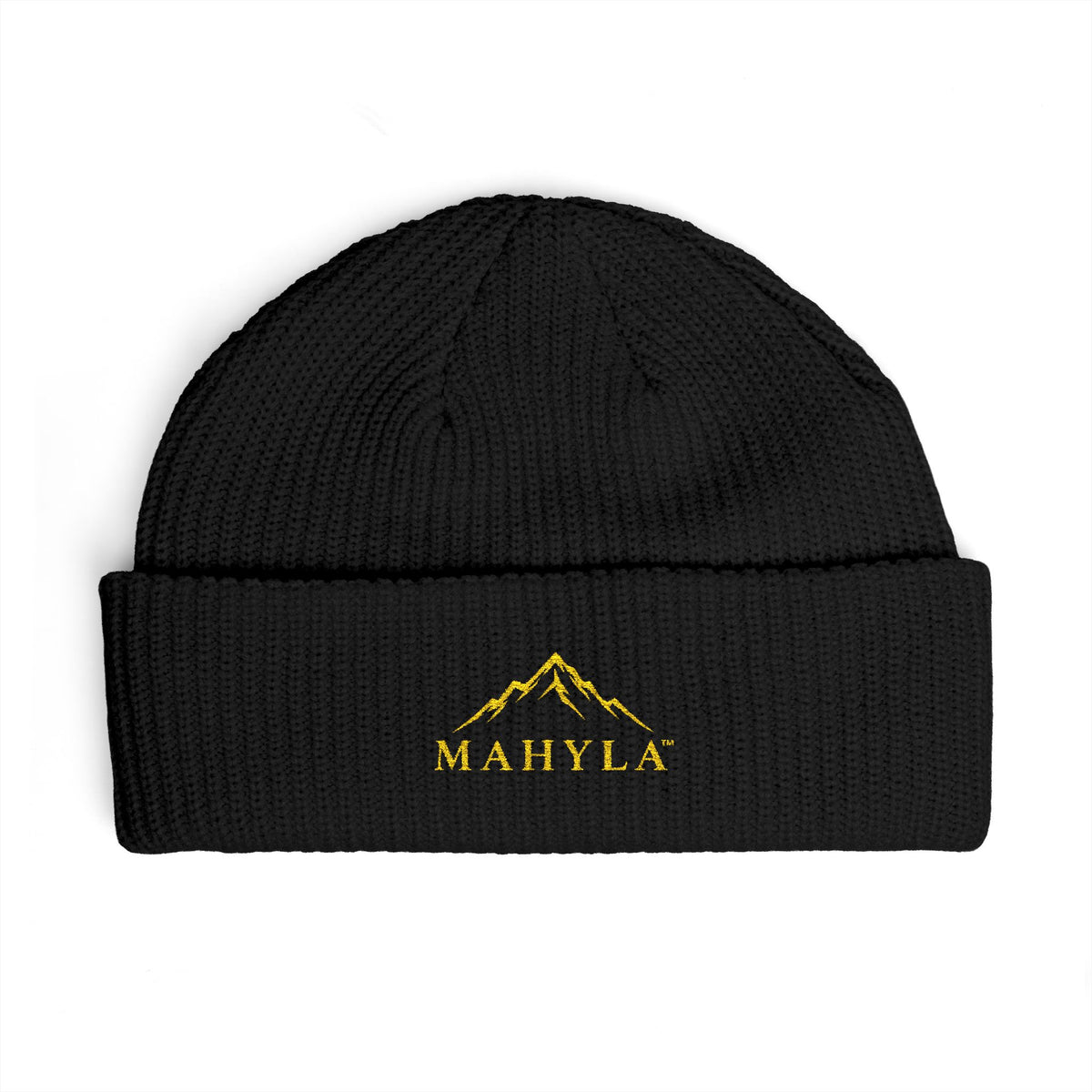 Copy of Mahyla Mountain Cuff Beanie — Embroidered Mountain Logo Knit Hat Black Emblem