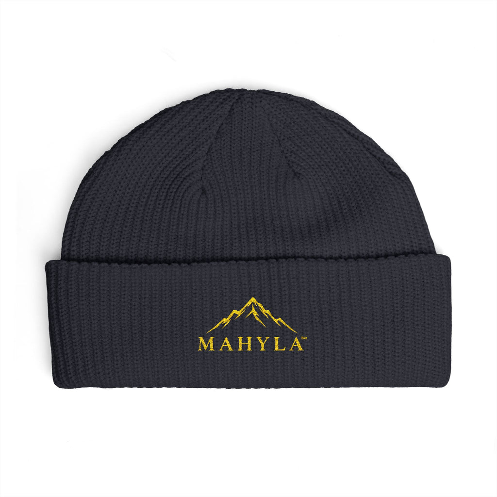 Copy of Mahyla Mountain Cuff Beanie — Embroidered Mountain Logo Knit Hat Black Emblem