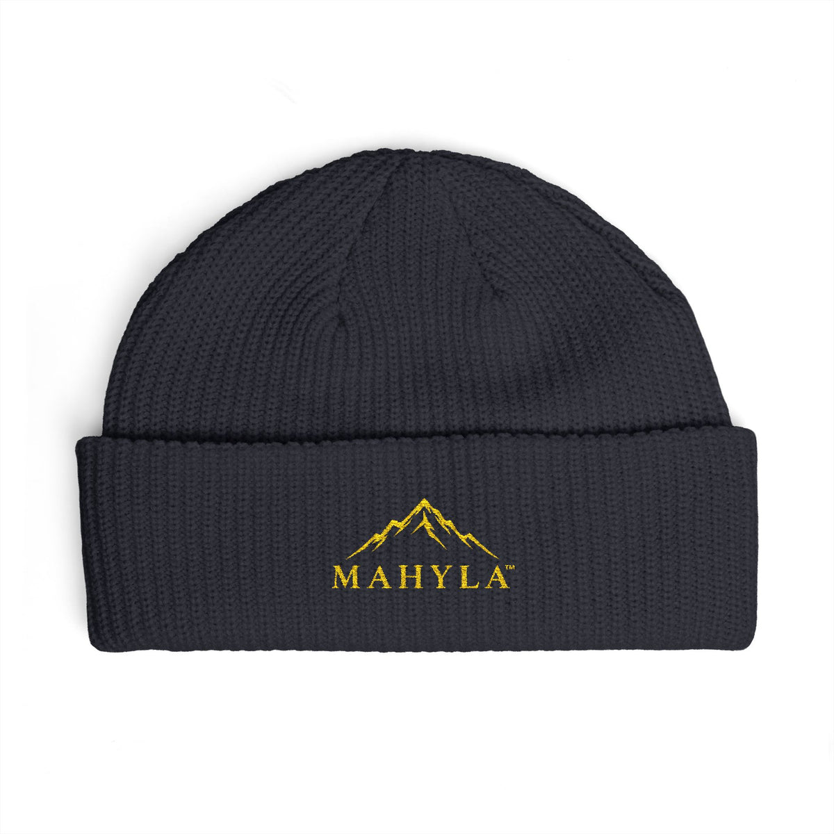 Copy of Mahyla Mountain Cuff Beanie — Embroidered Mountain Logo Knit Hat Black Emblem