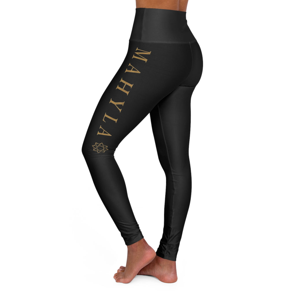 MAHYLA | Black High-Waisted Yoga Leggings – Subtle Gold Star Accent