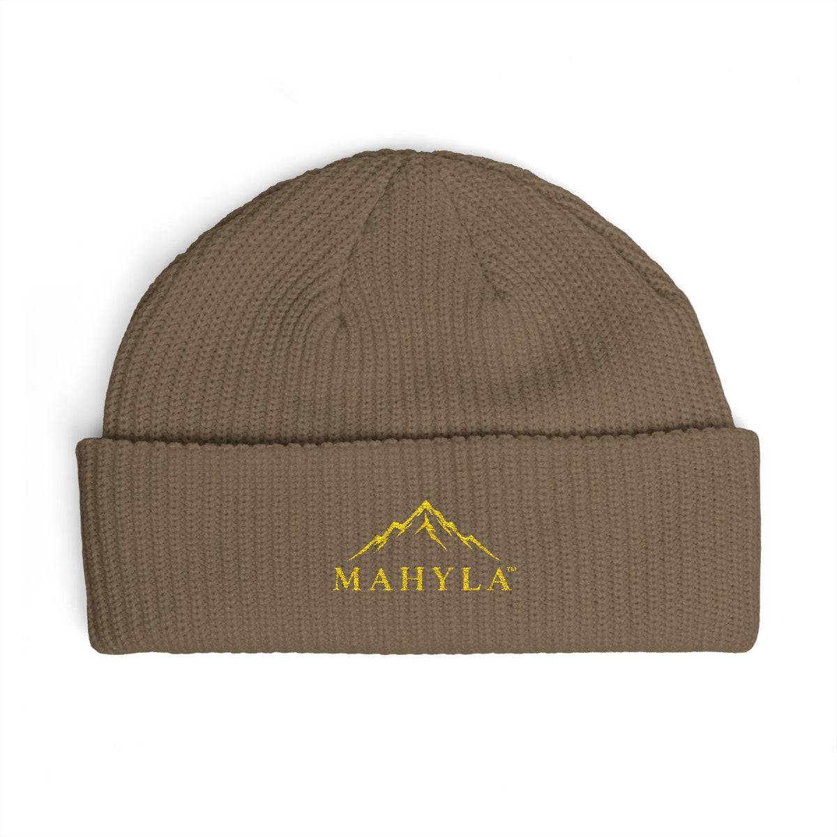 Copy of Mahyla Mountain Cuff Beanie — Embroidered Mountain Logo Knit Hat Black Emblem