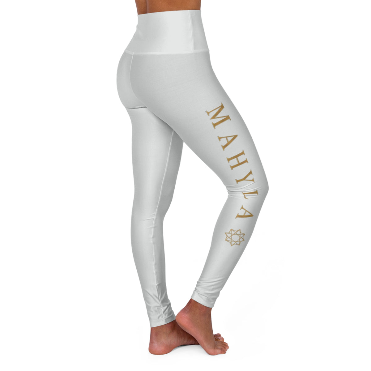 High-Waisted Yoga Leggings Light Gray — Subtle Gold Star Accent
