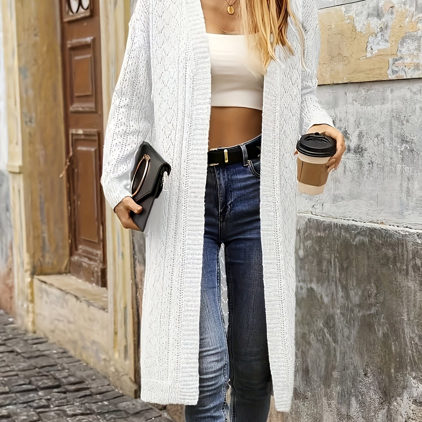 Women'S Long Cardigan - Elegant Sweater with Open Front Closure, All-Season Layering Piece for Everyday & Formal Outfits - Chic Office to Party Outerwear - Women'S Fashion Sweater, Cardigan Sweater, Versatile Outfit Addition,