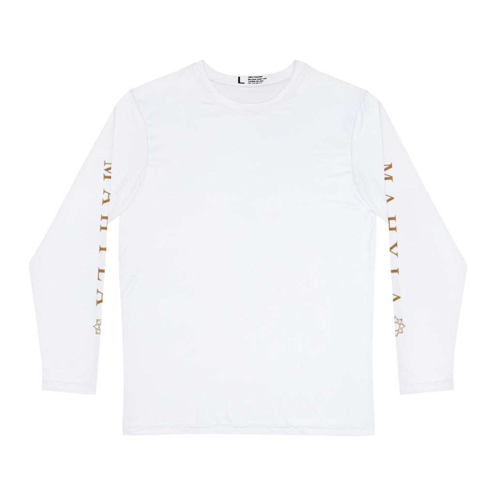 Men's Long Sleeve Shirt with Gold Sleeve Script — Minimalist Casual Tee