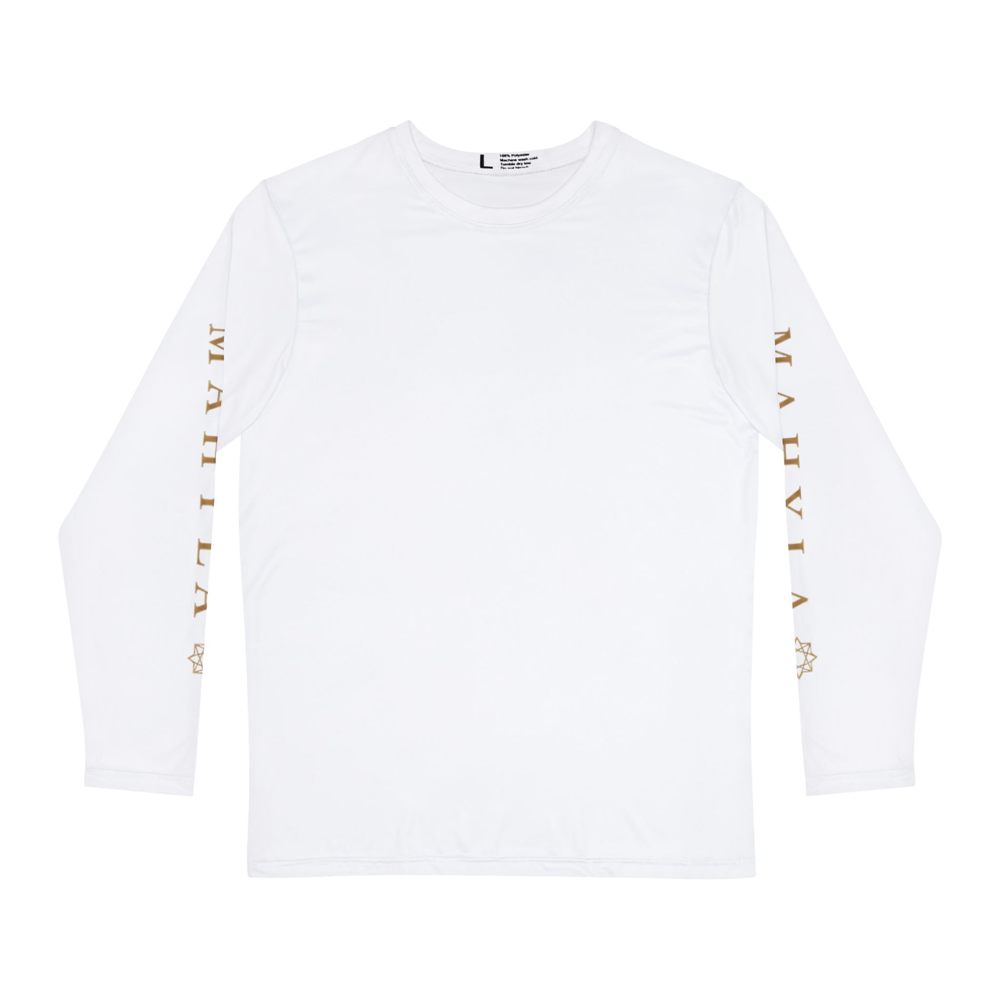 Men's Long Sleeve Shirt with Gold Sleeve Script — Minimalist Casual Tee