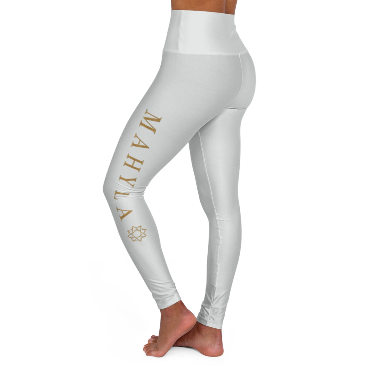 High-Waisted Yoga Leggings Light Gray — Subtle Gold Star Accent
