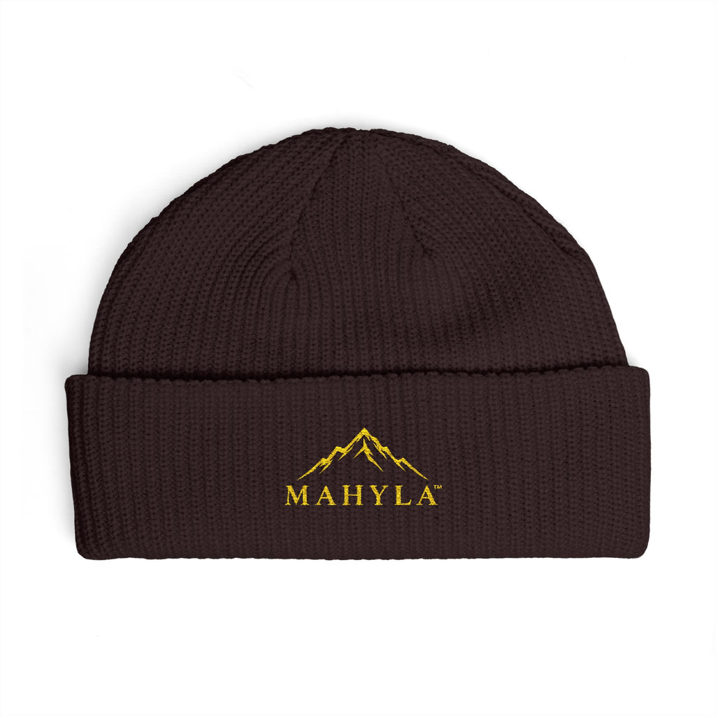 Copy of Mahyla Mountain Cuff Beanie — Embroidered Mountain Logo Knit Hat Black Emblem