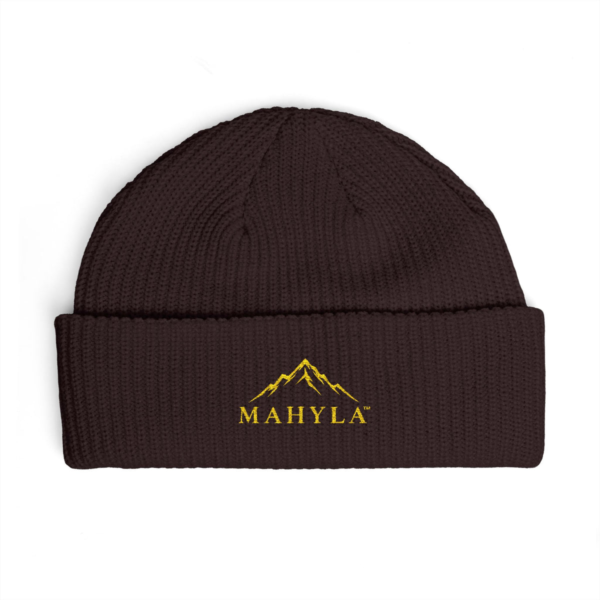 Copy of Mahyla Mountain Cuff Beanie — Embroidered Mountain Logo Knit Hat Black Emblem