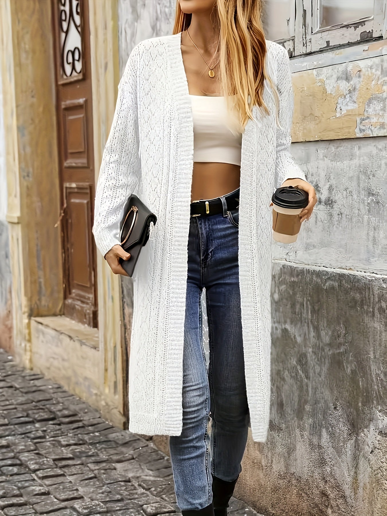 Women'S Long Cardigan - Elegant Sweater with Open Front Closure, All-Season Layering Piece for Everyday & Formal Outfits - Chic Office to Party Outerwear - Women'S Fashion Sweater, Cardigan Sweater, Versatile Outfit Addition,